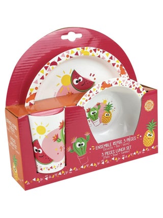 Les Amis Fruits Ensemble Repas, Assiette, Bol, Verre Rouge 220 Ml