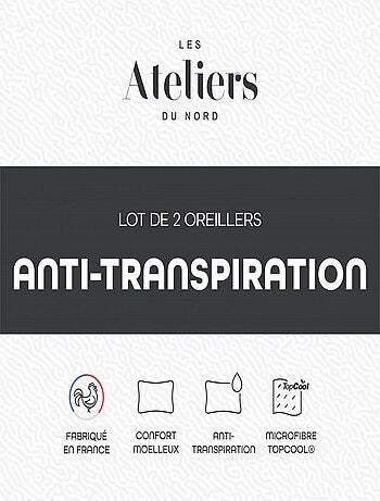 Les Ateliers du Nord - Lot de 2 oreillers Anti-transpiration 60x60cm