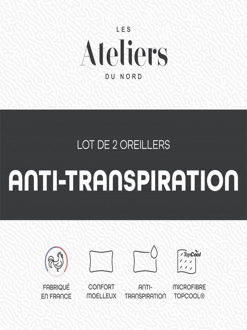 Les Ateliers du Nord - Lot de 2 oreillers Anti-transpiration 60x60cm Blanc - Kiabi