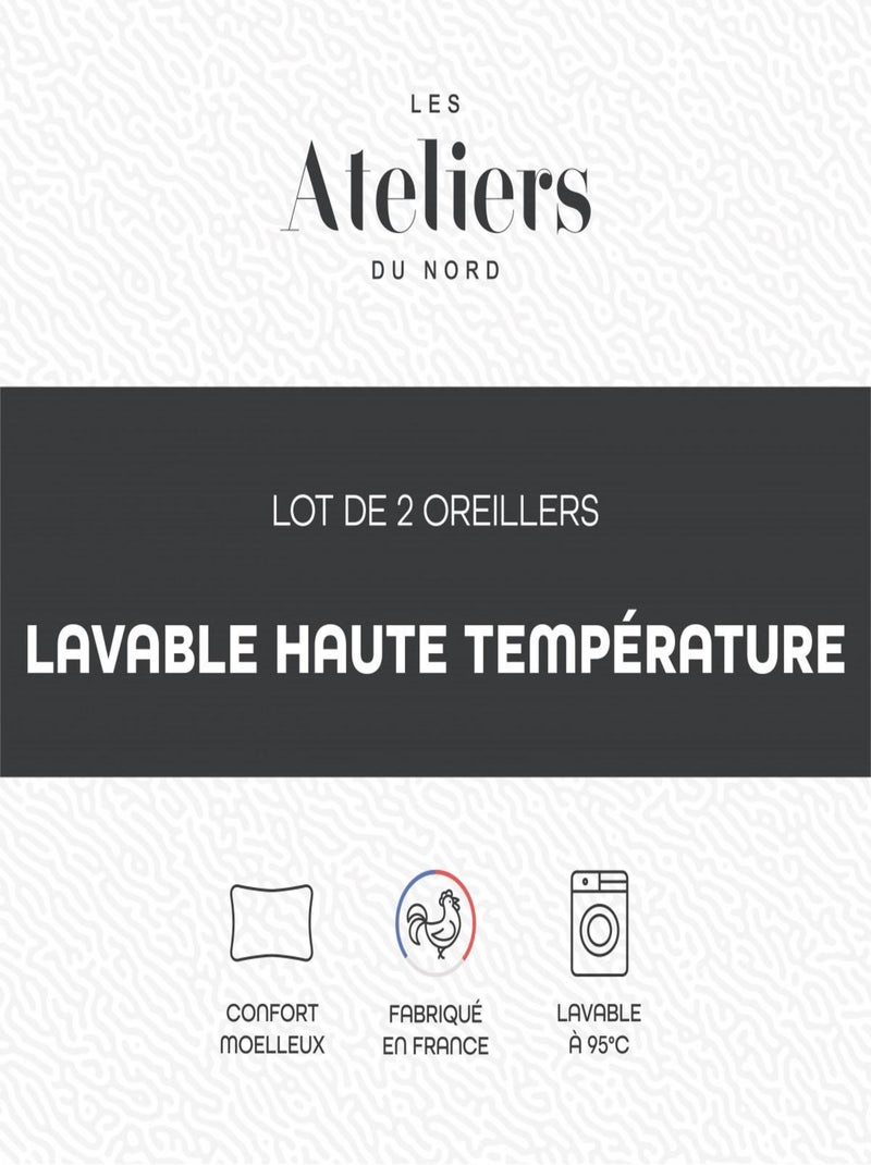 Les Ateliers du Nord - Lot de 2 Oreillers Lavage 95° 60x60cm Blanc - Kiabi