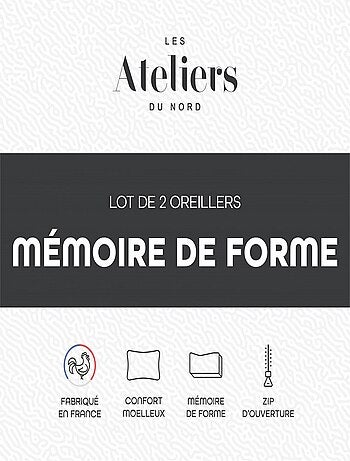 Les Ateliers du Nord - Lot de 2 oreillers mémoire de forme 60x60cm
