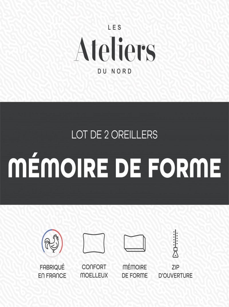 Les Ateliers du Nord - Lot de 2 oreillers mémoire de forme 60x60cm Blanc - Kiabi