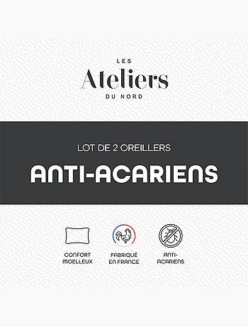Les Ateliers du Nord - Lot de 2 oreillers moelleux Anti-acariens