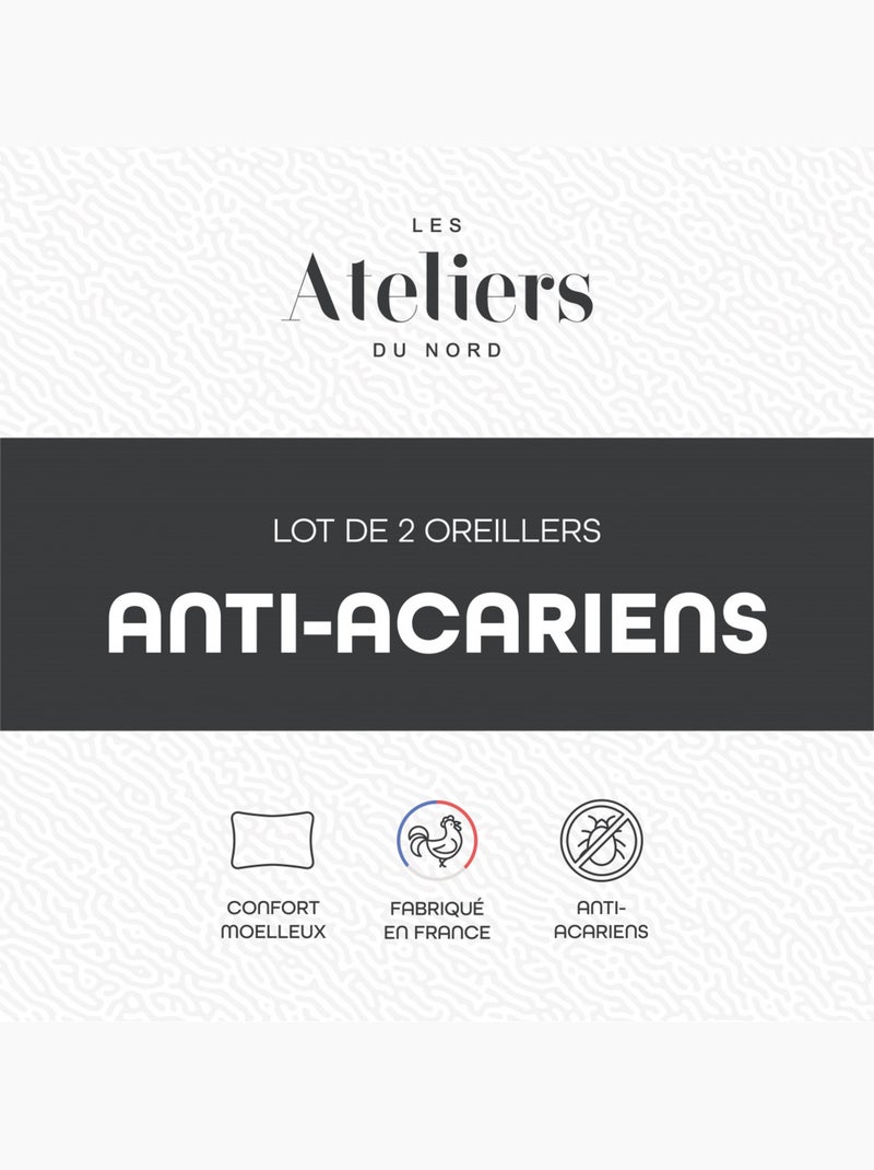 Les Ateliers du Nord - Lot de 2 oreillers moelleux Anti-acariens Blanc - Kiabi