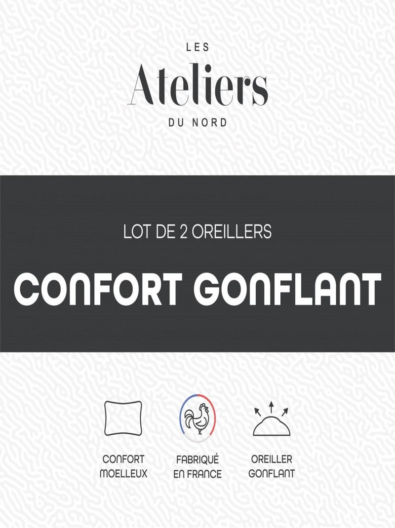 Les Ateliers du Nord - Lot de 2 Oreillers Volume Moelleux 60x60cm Blanc - Kiabi