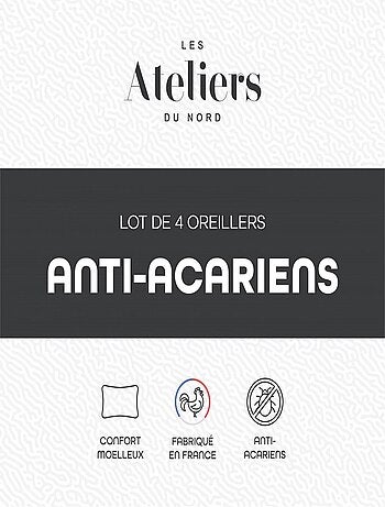 Les Ateliers du Nord - Lot de 4 oreillers moelleux Anti-acariens 60x60cm