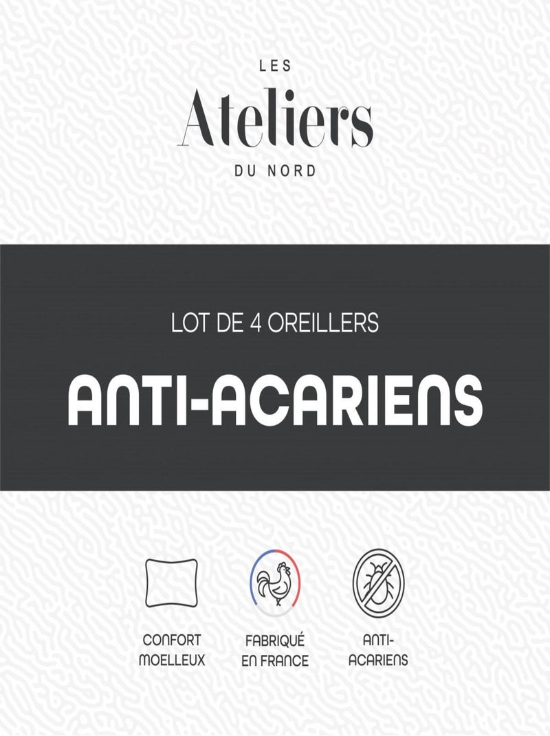 Les Ateliers du Nord - Lot de 4 oreillers moelleux Anti-acariens 60x60cm Blanc - Kiabi