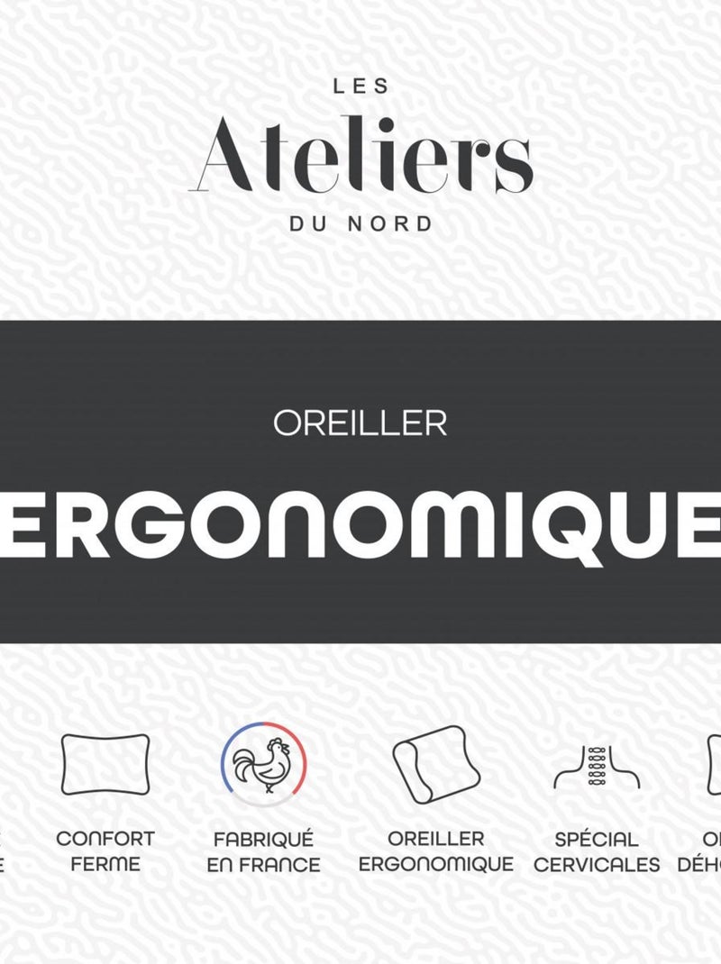 Les Ateliers du Nord - Oreiller Ergonomique Mémoire de forme 50x30cm Blanc - Kiabi