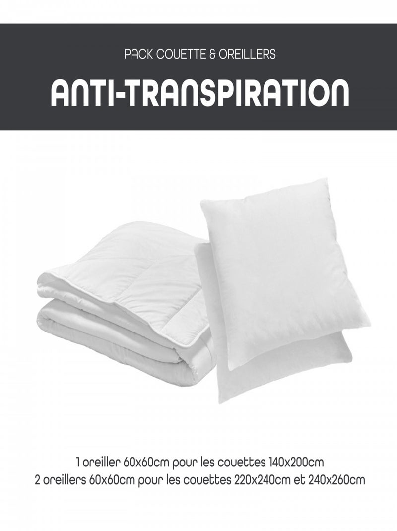 Les Ateliers du Nord - Pack Couette Légère Anti-transpiration + 1 ou 2 oreillers Blanc - Kiabi