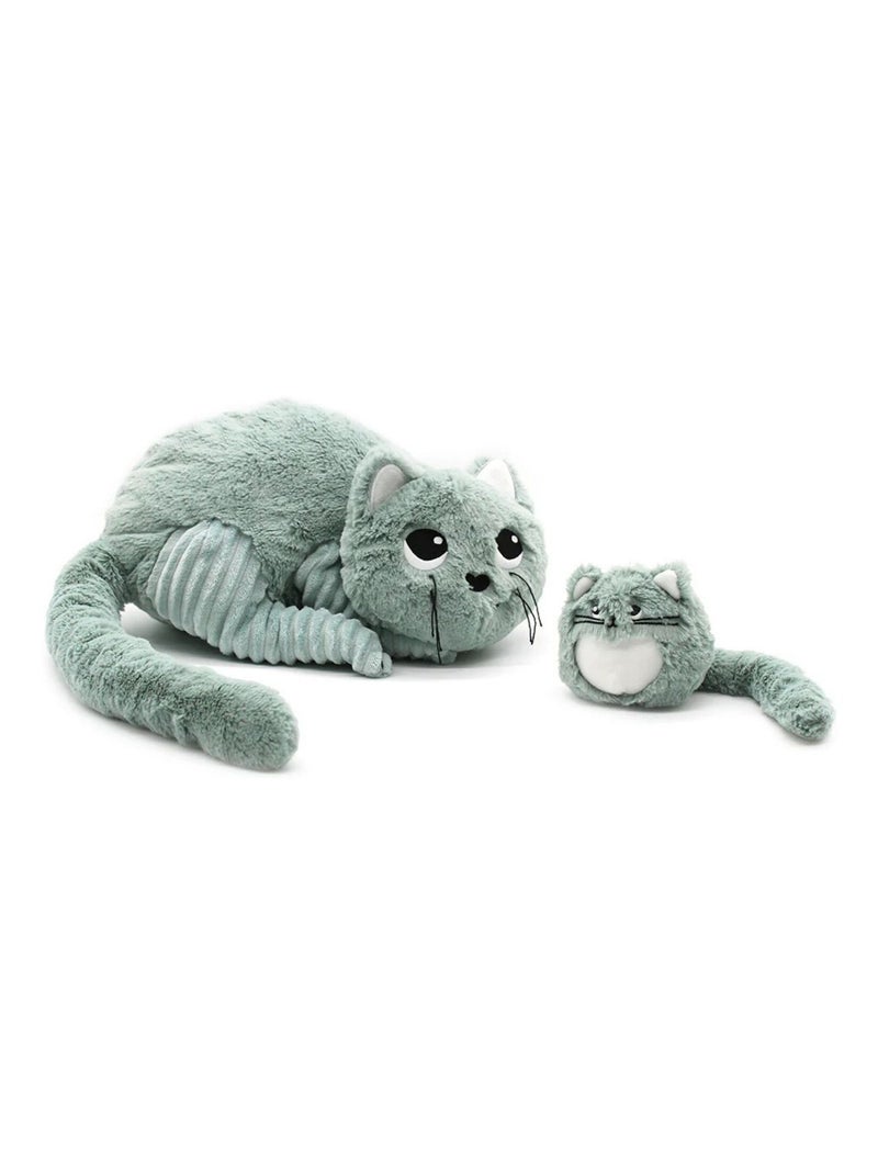 Les Déglingos - Peluche Miaou le chat maman et bébé Vert d'eau - Kiabi