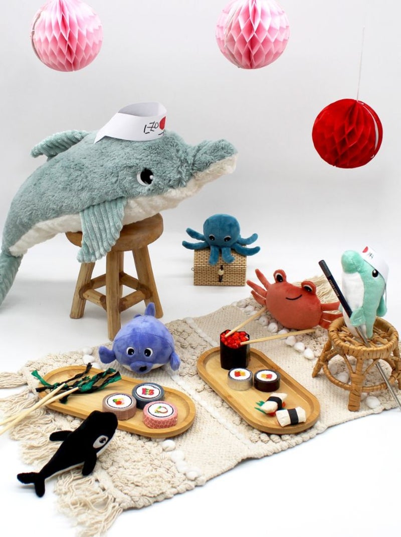 Les Déglingos - Peluche Tofou le dauphin maman et bébé Vert d'eau - Kiabi