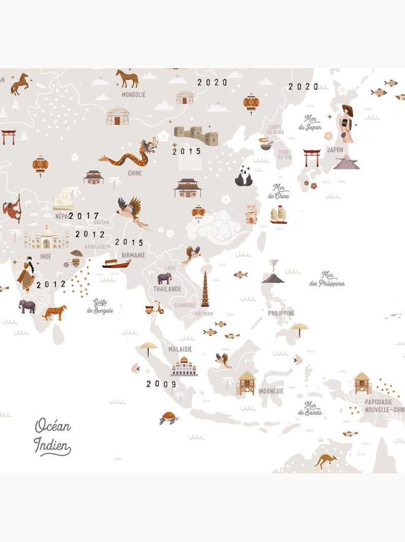 Les Petites Dates - Affiche Carte du monde Marron - Kiabi
