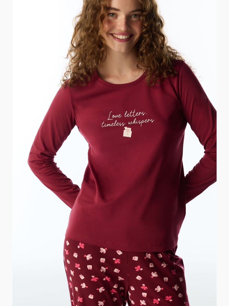 Letters ensemble de pyjama à motif oiseaux et manches longues penti Rouge bordeaux - Kiabi