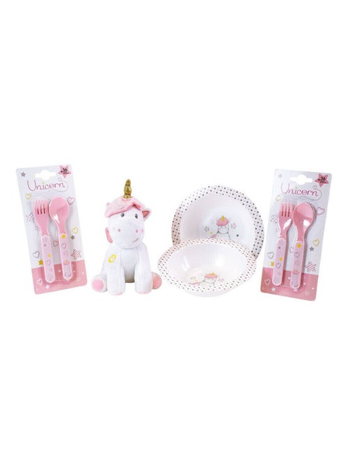 LICORNE LOT AVEC 2 BOLS, 2 SETS DE COUVERTS ET 1 PELUCHE 17 CM - Kiabi