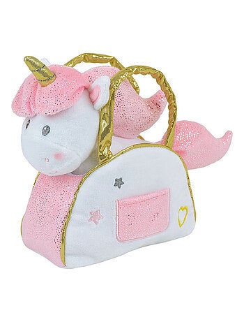 Licorne peluche et 21 cm dans sac a main pour enfant