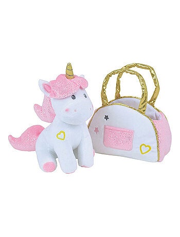 Licorne peluche et 21 cm dans sac a main pour enfant