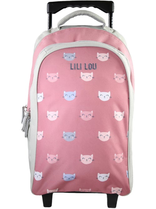 Lili Lou - Sac à dos  à roulettes gris/rose  2 compartiments - Bagtrotter - Kiabi