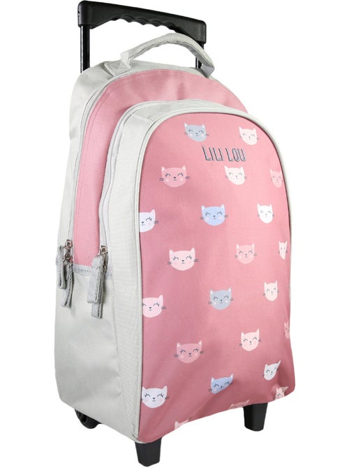 Lili Lou - Sac à dos  à roulettes gris/rose  2 compartiments - Bagtrotter - Kiabi