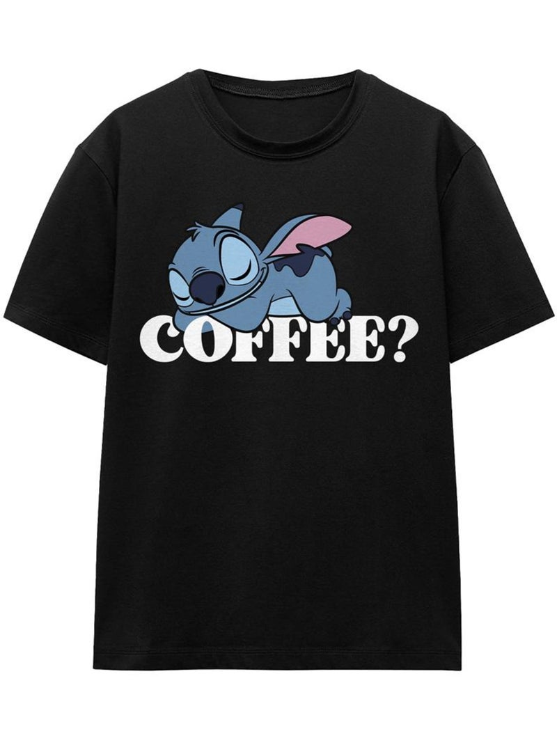 Lilo et Stitch - T-shirt COFFEE? (Stitch) Noir - Kiabi