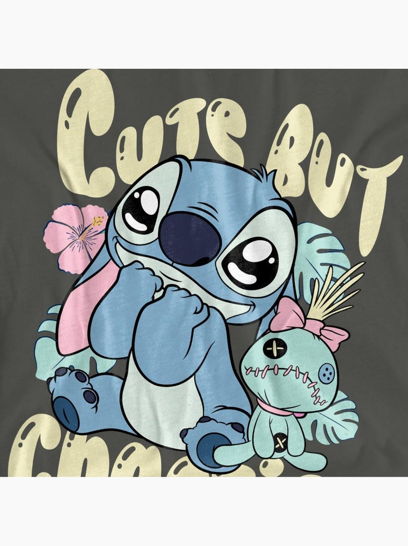 Lilo et Stitch - T-shirt CUTE BUT CHAOTIC (Souillon, Stitch) Gris Noir - Kiabi