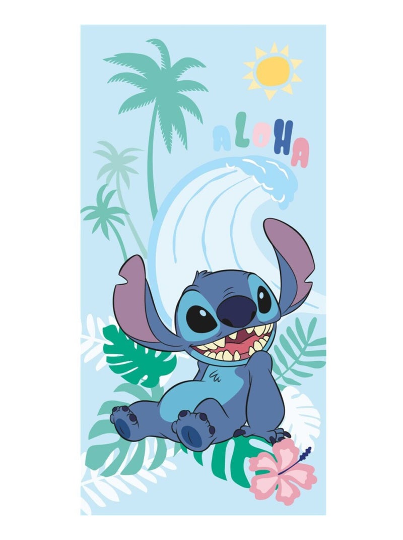 Lilo et Stitch, Serviette de Bain Enfant Imprimé 100% Coton, ALOHA, Drap de plage 70x140 cm Bleu - Kiabi