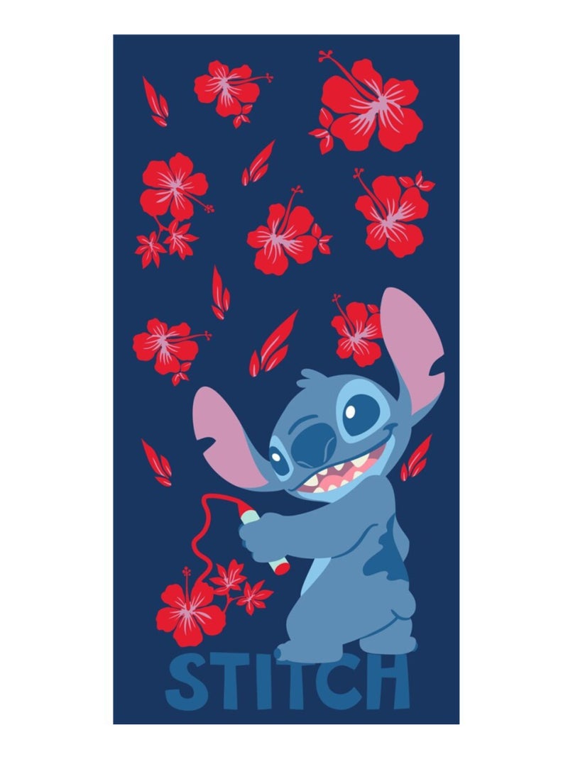 Lilo et Stitch, Serviette de Bain Enfant Imprimé 100% Coton, HIBISCUS, Drap de plage 70x140 cm Bleu - Kiabi