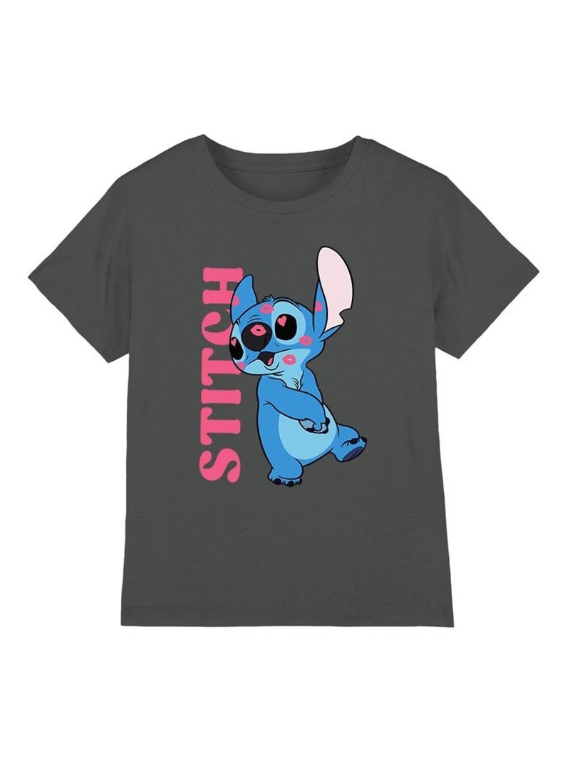 Lilo & Stitch - T-shirt COVERED IN KISSES Gris Noir - Kiabi