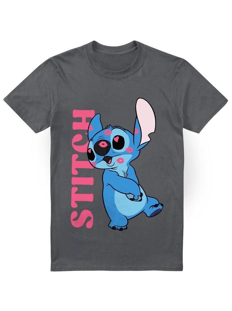 Lilo & Stitch - T-shirt COVERED IN KISSES Gris Noir - Kiabi