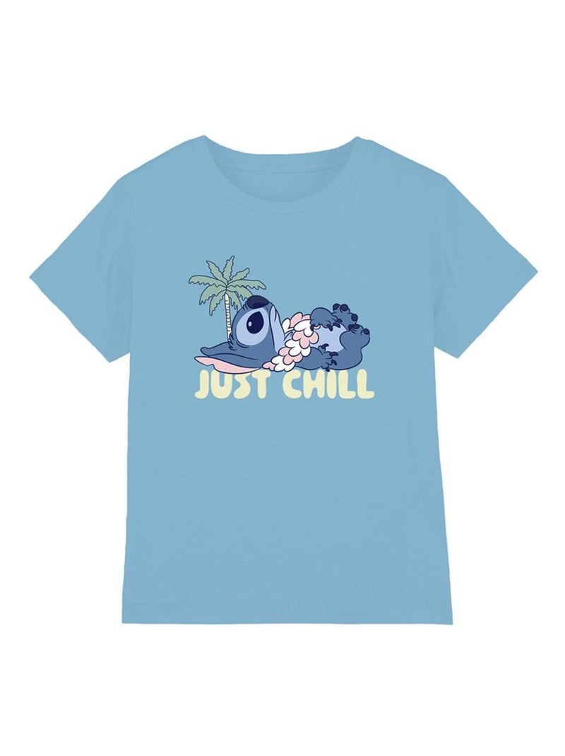 Lilo & Stitch - T-shirt JUST CHILL Bleu ciel - Kiabi