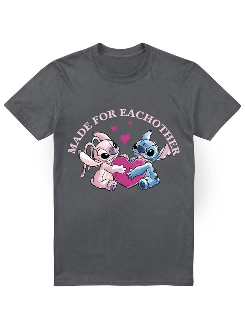 Lilo & Stitch - T-shirt MADE FOR EACH OTHER Gris Noir - Kiabi
