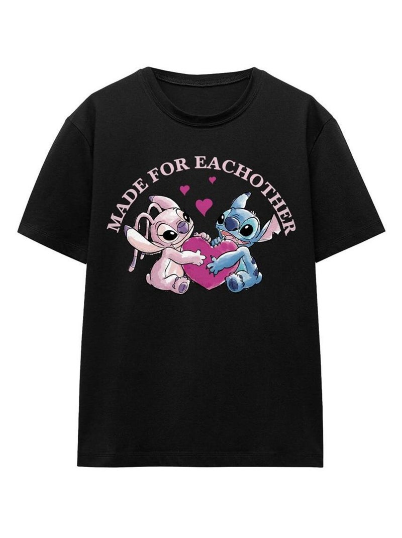 Lilo & Stitch - T-shirt MADE FOR EACH OTHER Noir - Kiabi
