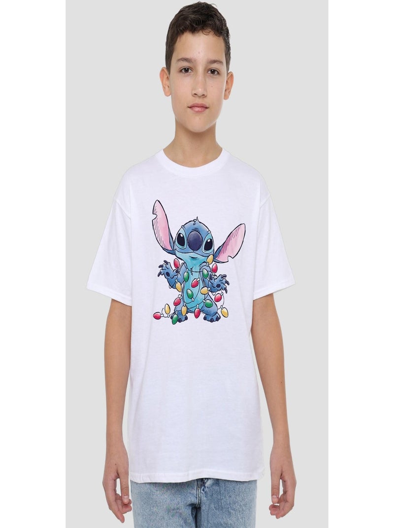Lilo & Stitch - T-shirt motif croquis et lumières de Noël Blanc - Kiabi