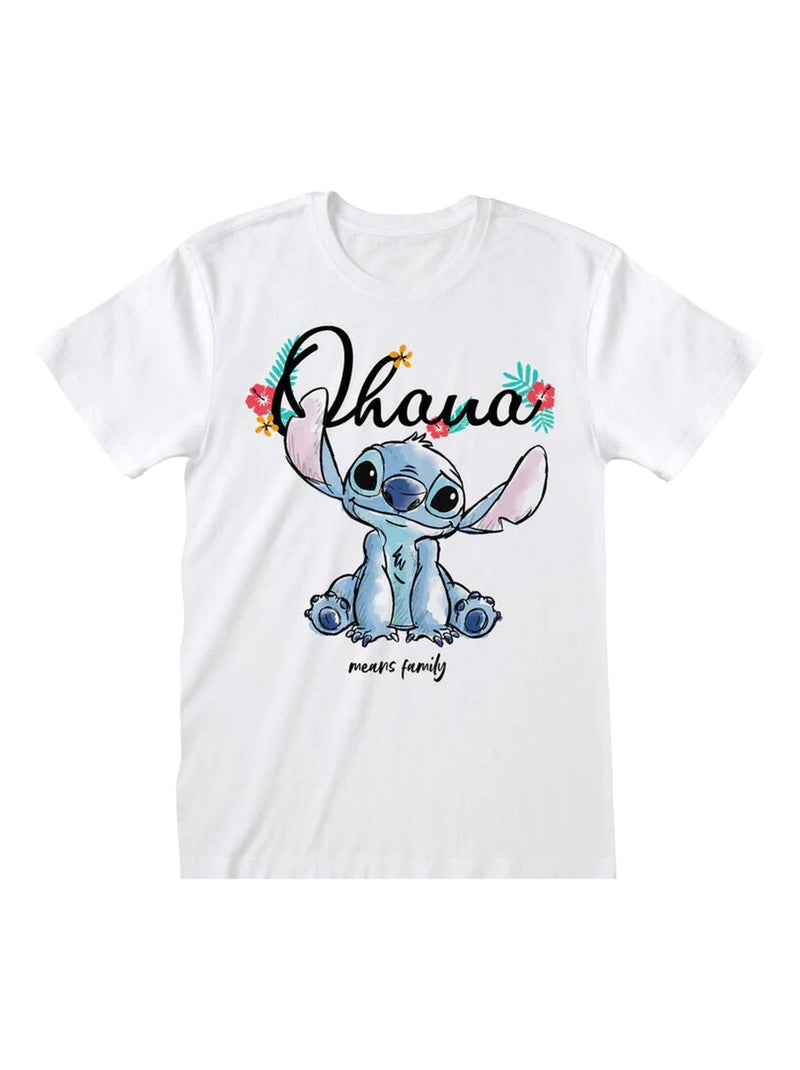 Lilo & Stitch - T-shirt OHANA MEANS FAMILY Blanc - Kiabi