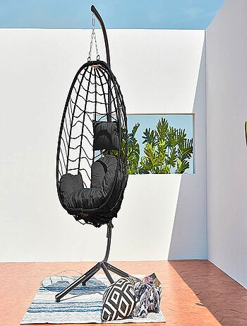 LIMA - Fauteuil suspendu effet rotin noir