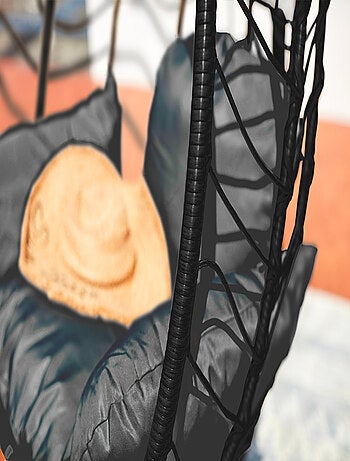 LIMA - Fauteuil suspendu effet rotin noir