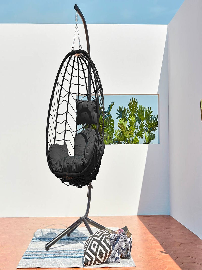 LIMA - Fauteuil suspendu effet rotin noir Noir - Kiabi