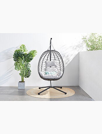 LIMA Fauteuil suspendu en résine effet rotin noir