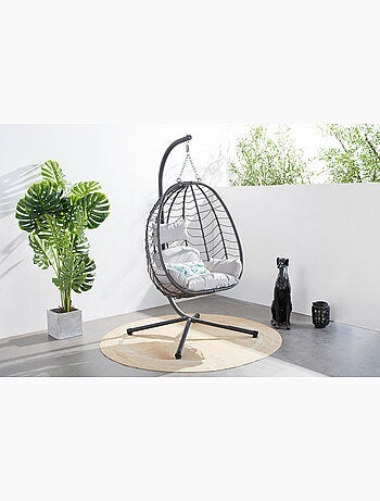 LIMA Fauteuil suspendu en résine effet rotin noir