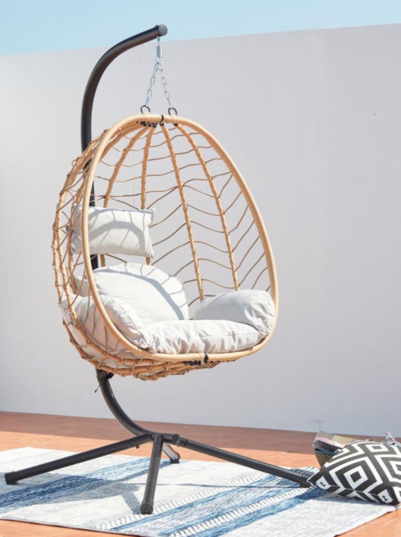 LIMA Fauteuil suspendu en résine effet rotin naturel Beige/Noir - Kiabi
