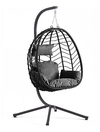 LIMA Fauteuil suspendu en résine effet rotin noir