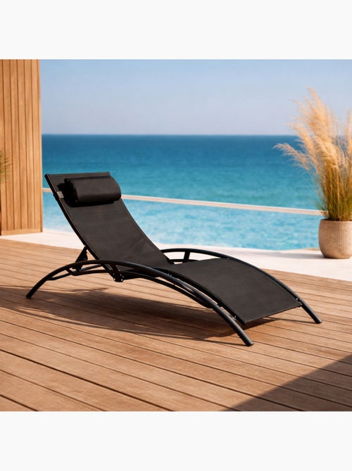 LIMEA Transat ajustable et empilable avec pieds en acier noir - Kiabi LIMEA Transat ajustable et empilable avec pieds en acier noir - Kiabi