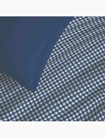 Linge lit Gabrielle marine 220x240cm - Housse couette + drap housse 140x190cm + 4 taies 100% coton