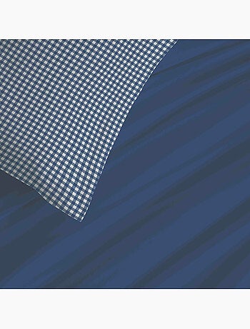 Linge lit Gabrielle marine 220x240cm - Housse couette + drap housse 140x190cm + 4 taies 100% coton