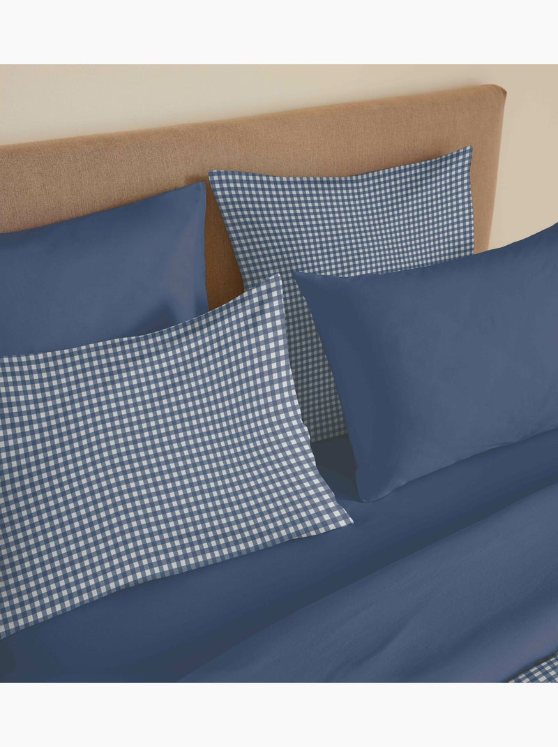 Linge lit Gabrielle marine 220x240cm - Housse couette + drap housse 140x190cm + 4 taies 100% coton Bleu - Kiabi