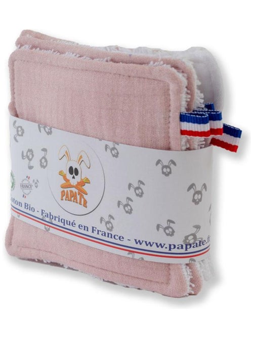 Lingettes lavables en Coton Bio Blanc et Rose - Kiabi