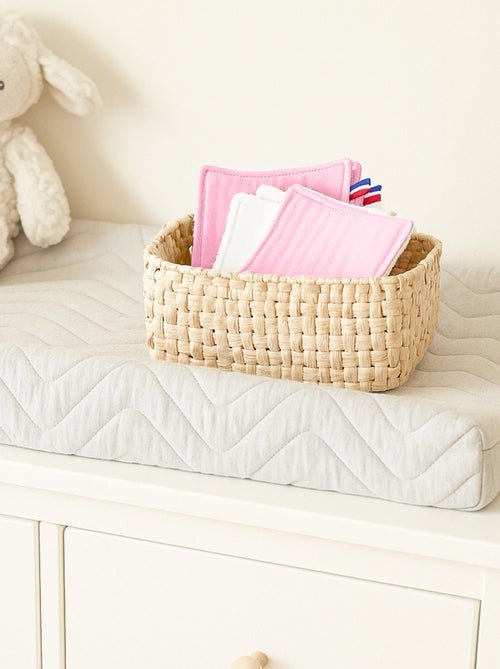 Lingettes lavables en Coton Bio Blanc et Rose - Kiabi