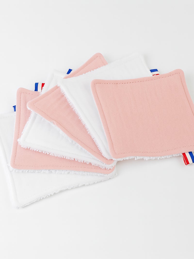 Lingettes lavables en Coton Bio Blanc et Rose Blanc Rose - Kiabi