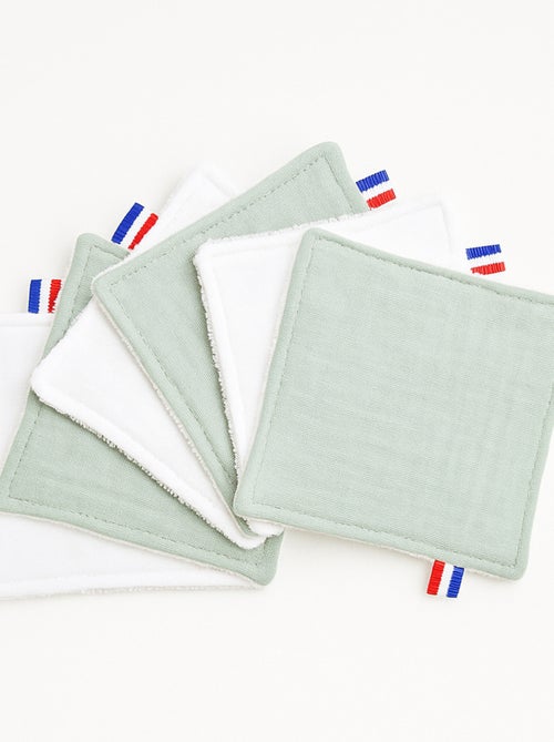 Lingettes lavables en Coton Bio Blanc et Vert - Kiabi