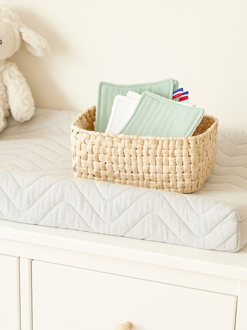 Lingettes lavables en Coton Bio Blanc et Vert - Kiabi