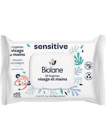 Lingettes visage et mains sensitive biolane